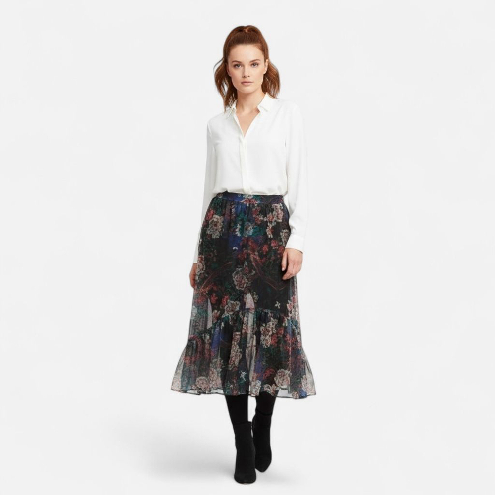 Maeve Anthropologie Meeva Black Floral Mesh Maxi Leggings Skirt- Small